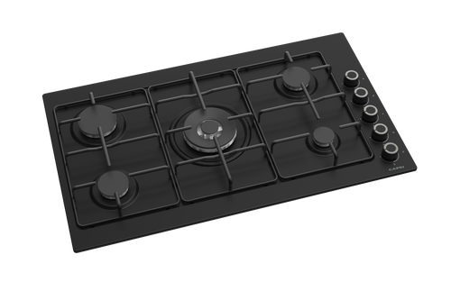 90cm Gas Hob Matt Black Side Controls