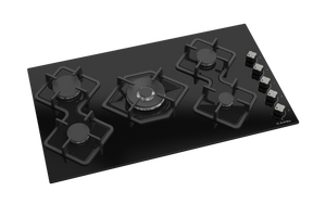 90cm Gas Hob Glass Black Side Controls