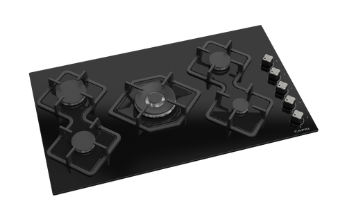 90cm Gas Hob Glass Black Side Controls