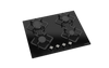 60cm Gas Hob Black Glass Front Controls