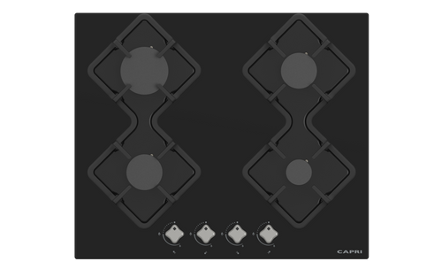 60cm Gas Hob Black Glass Front Controls