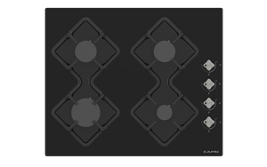 60cm Gas Hob Black Glass Side Controls