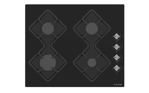 60cm Gas Hob Black Glass Side Controls